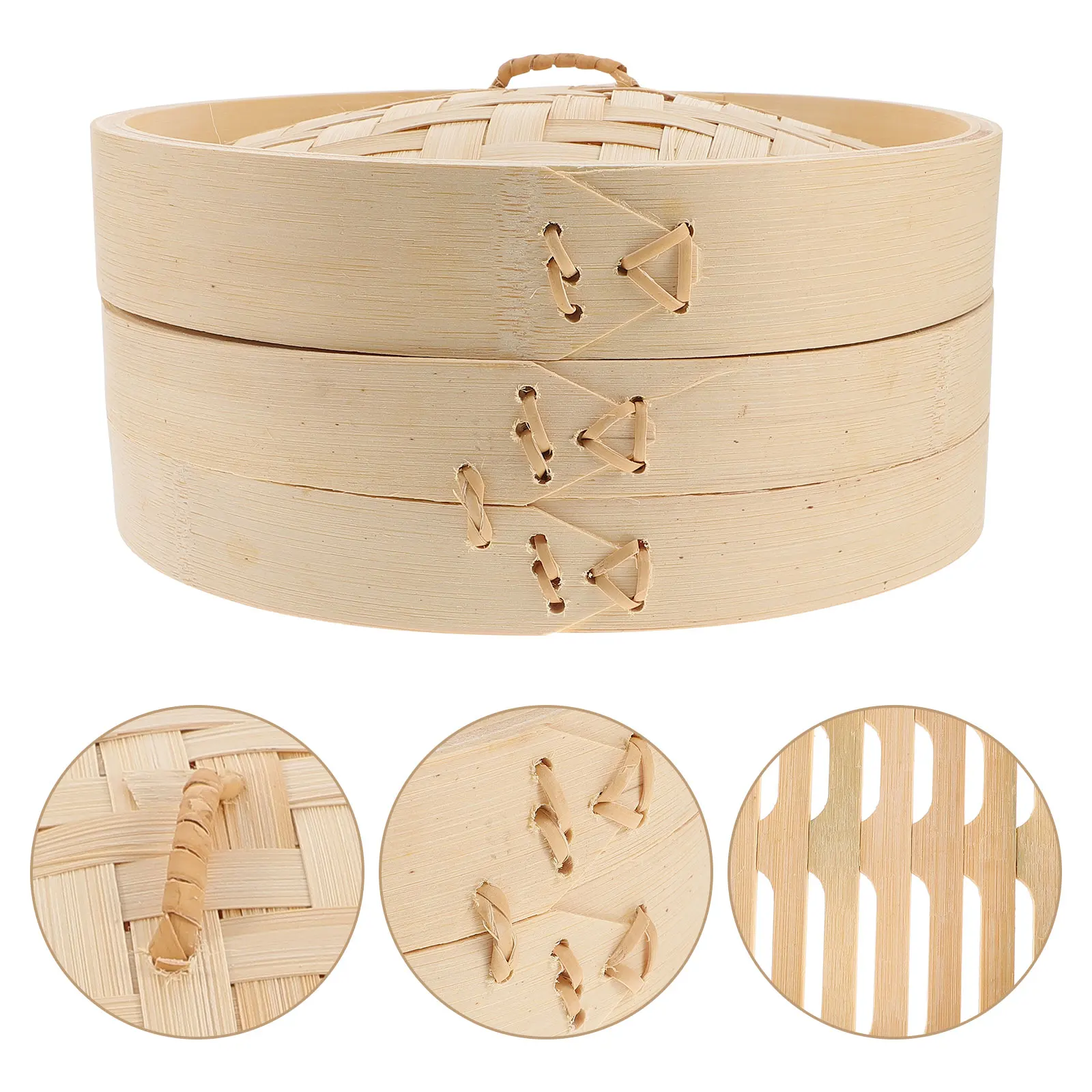 

1 set 1 Set Of Bamboo Basket With Lid Reusable Food Steamer For Dumplings Buns Eggs Multi-Function Kitchen Tool High