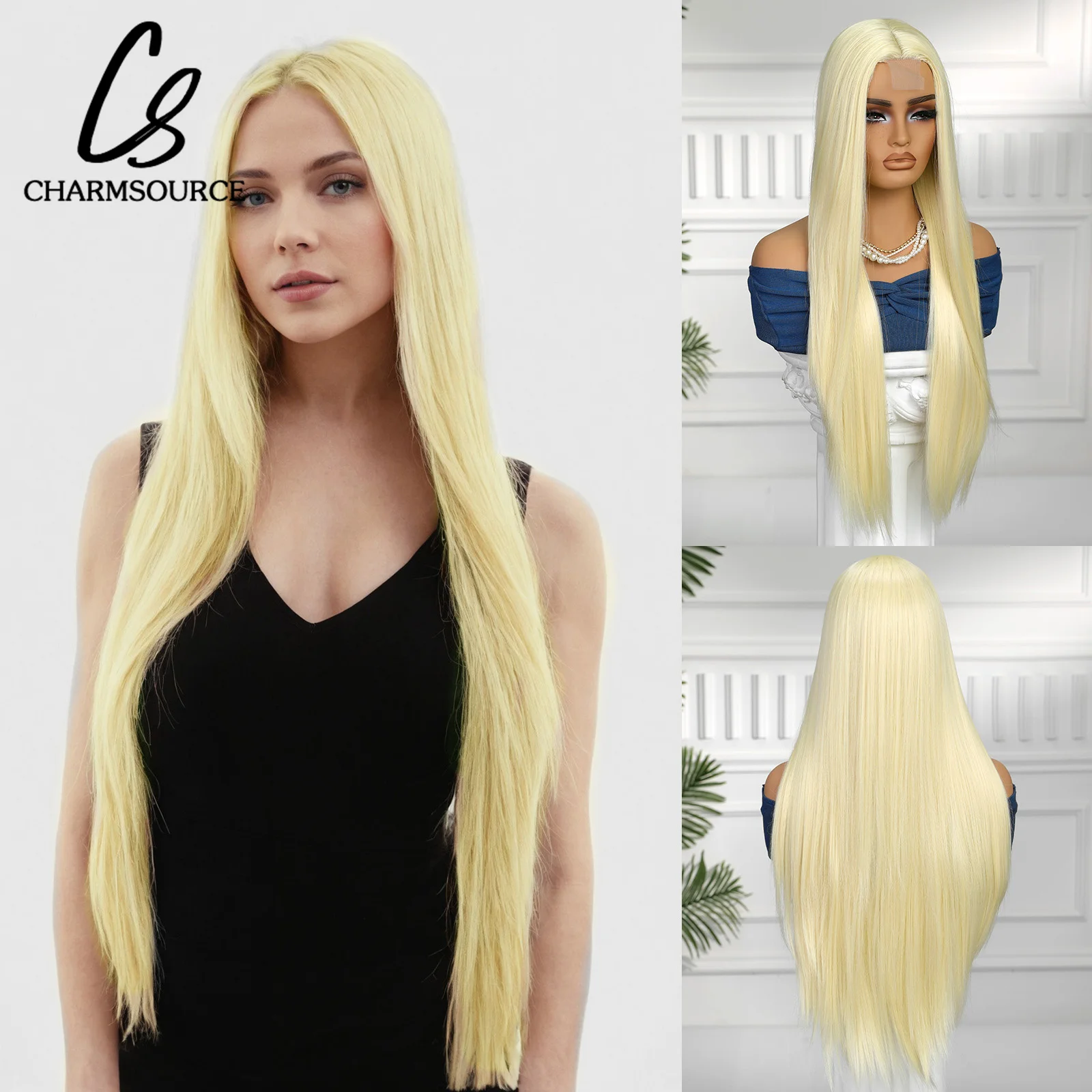 

CharmSource Blonde Wig Hairline Lace Front Wigs Synthetic Hair Long Straight Wig Ladies Women Cosplay Free Shipping High Density