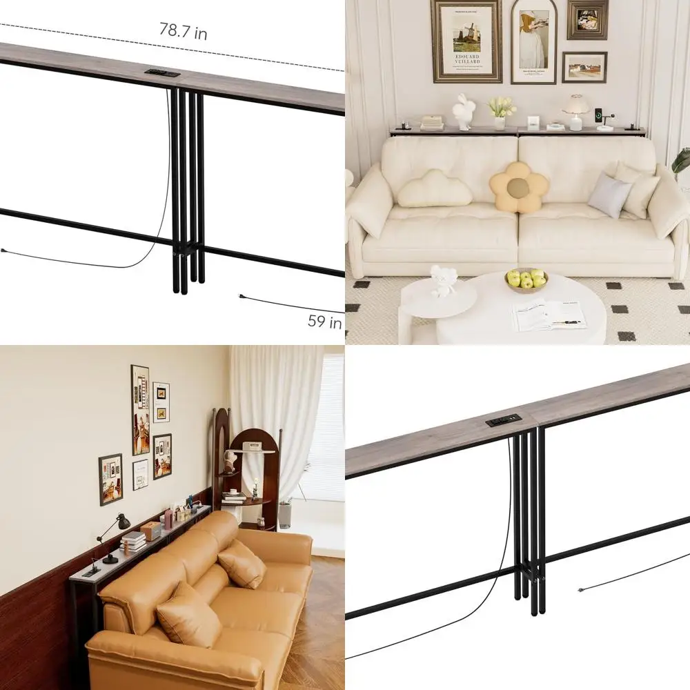 

Rustic Brown Console Table Set of 2, 78.7 Long, with Outlet & Charging Station, Perfect for Living Room and Entryway