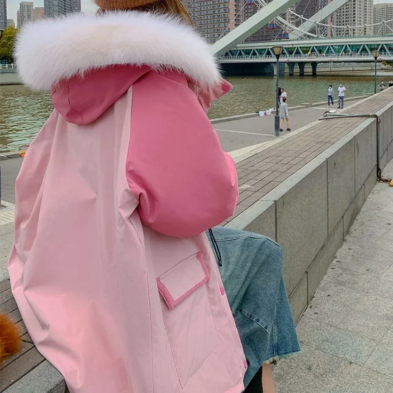 الوردي الأدوات أسفل سترة مبطنة بالقطن المرأة 2024 شتاء نسخة جديدة تصميم فضفاض الشعور زر الحب الصغيرة سترة مبطنة بالقطن