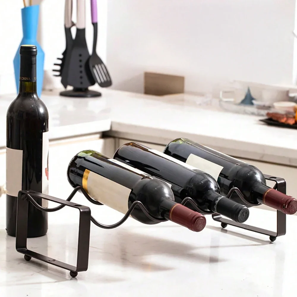 Black Tabletop Stackable Wine Rack Holder 4 Bottle Countertop Kitchen Storage Organizer Rack