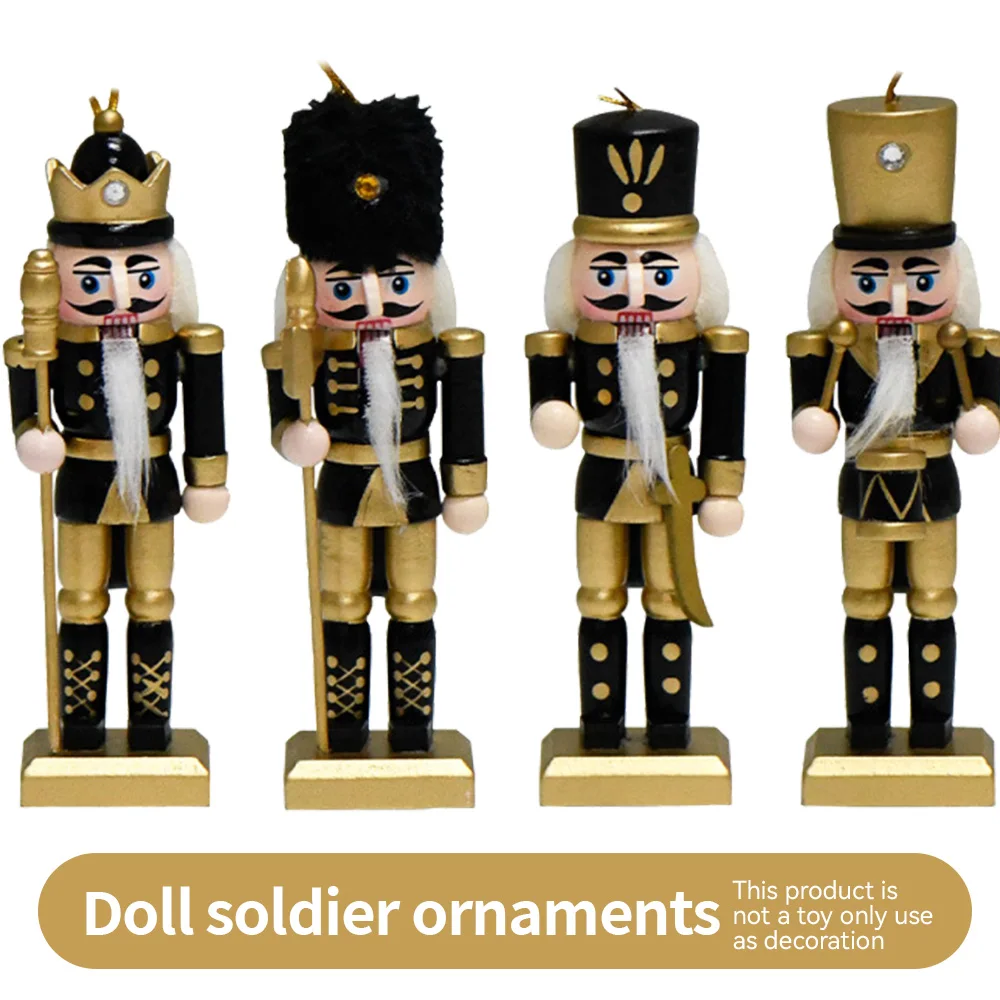 4Pcs Christmas Nutcracker Soldier Xmas Desktop Ornament Wooden Handicraft Soldier Puppet Children Christmas Gift Home Decoration