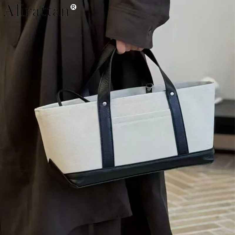 Women New Genuine Leather Handbag,Fashion Large Capacity Canvas Tote Bag Ladies Casual Cowhide Shoulder Crossbody Bag