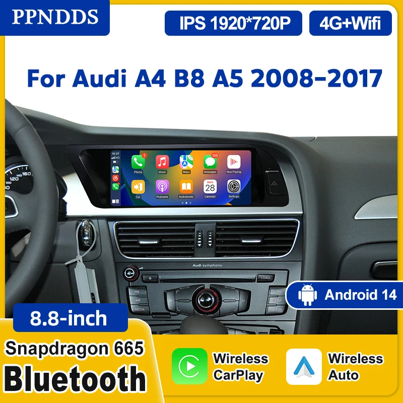 

PPNDDS Wireless Carplay Screen For Audi A4 B8 A5 Android 14 Car Multimedia Player Autoradio Stereo GPS Navi DSP intelligent Head