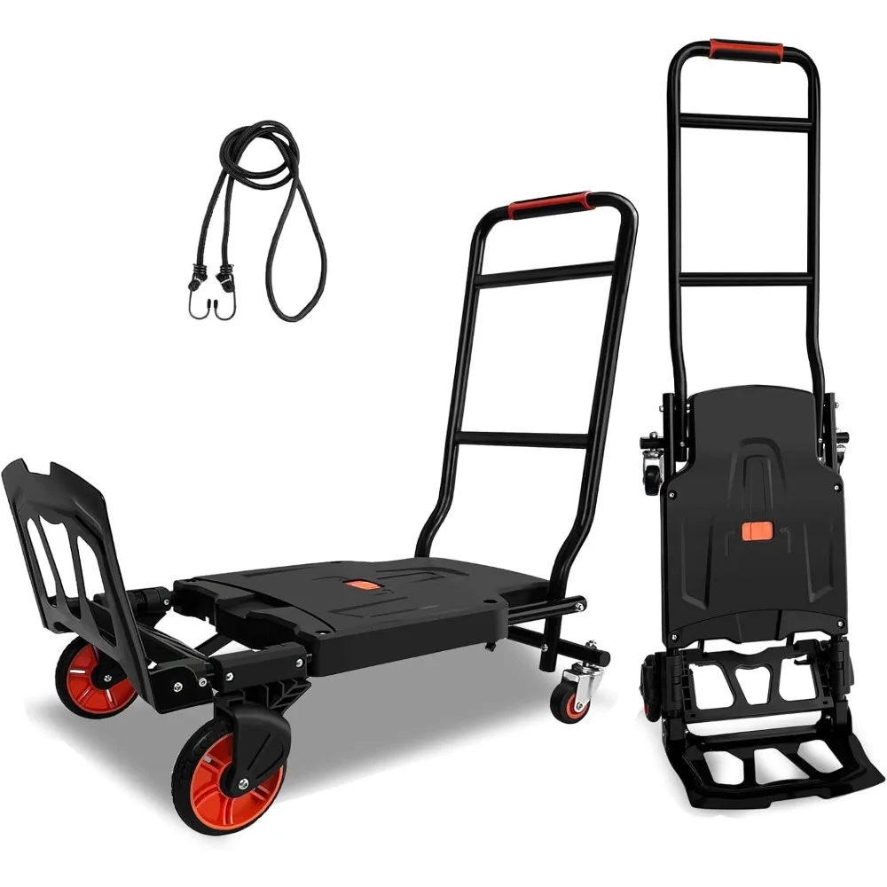 

Folding Hand Truck, Dolly Cart Heavy Duty with 440lbs Capacity & 4 Wheels, Portable Hand Truck Dolly, 2in1 Transform Hand Cart,