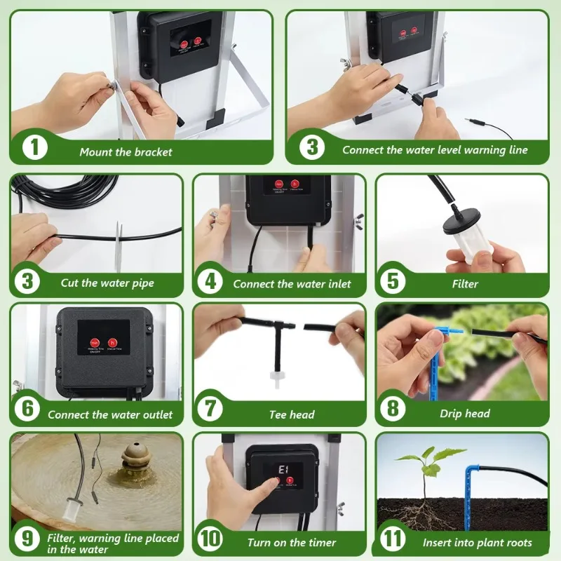 Solar Drip Irrigation System Hydroponic Equipment Irrigation Smart Control Timer for Home Garden Plant Water Saving