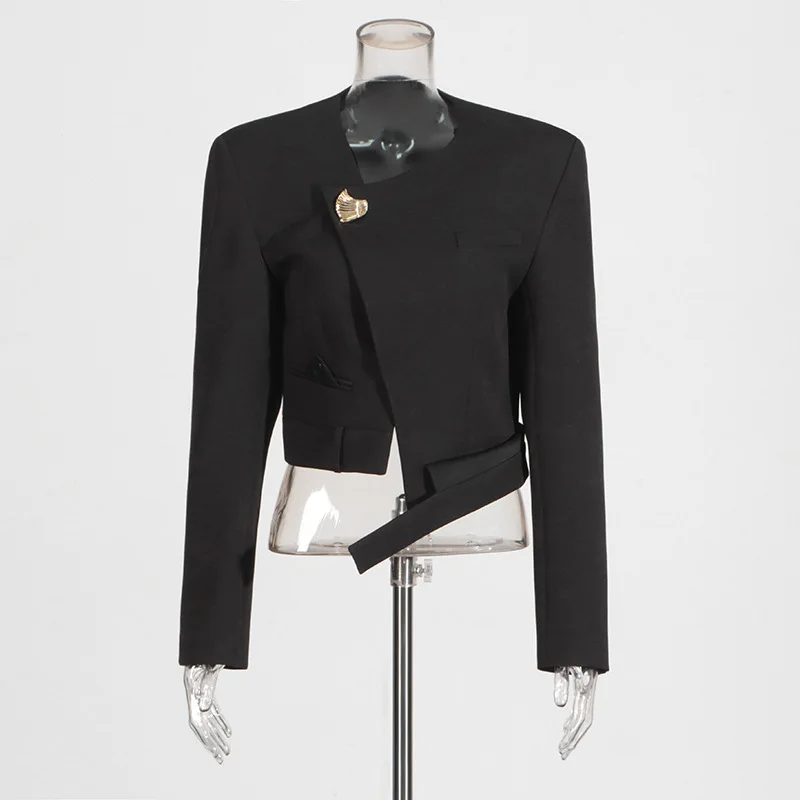 ZAMOR HIGH QUALITY Women's Round Neck Side Button Blazer 2026 New Fashion Solid Color Short Office Jacket
