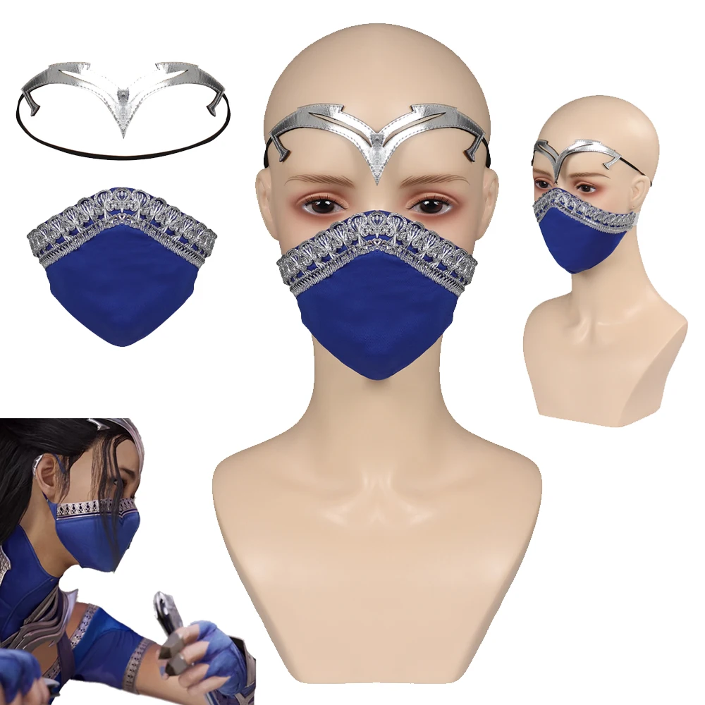 

Game Mortal Cos Kombat Kitana Cosplay Mask Costume Props Blue Masks Headband Set Women Roleplay Halloween Disguise Suits Gift