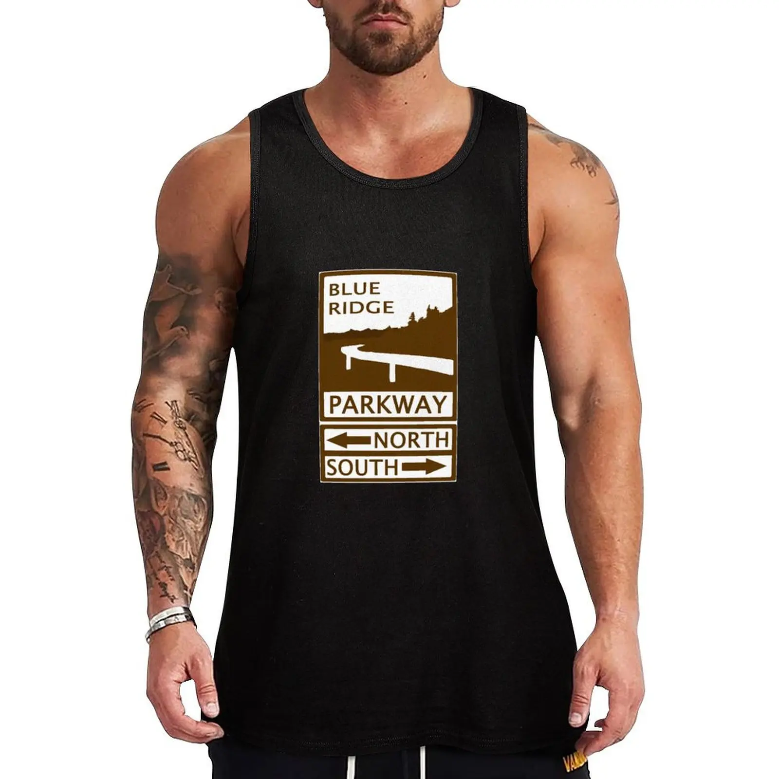 

Blue Ridge Parkway Road Sign Tank Top gym training accessories Gym T-shirts for men