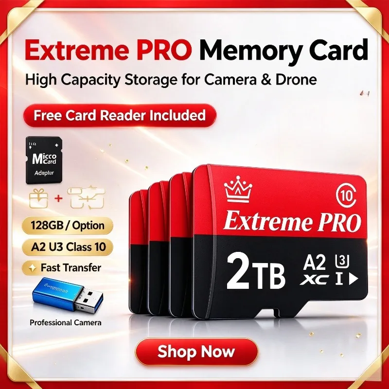 High-Speed 128GB 256GB 512GB SD Card UHS-I U3 A2 Memory Card with Adapter for Android Phone 2TB Tablet Gaming