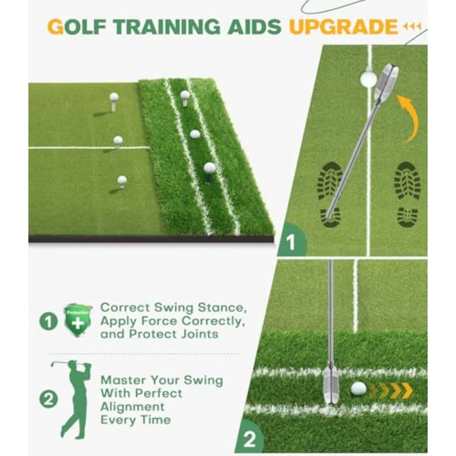 سجادة جولف Premium DualTurf 5x4ft للتدريب الداخلي والخارجي: دليل محاذاة معزز وزاوية مثالية للمساعدة في النهج