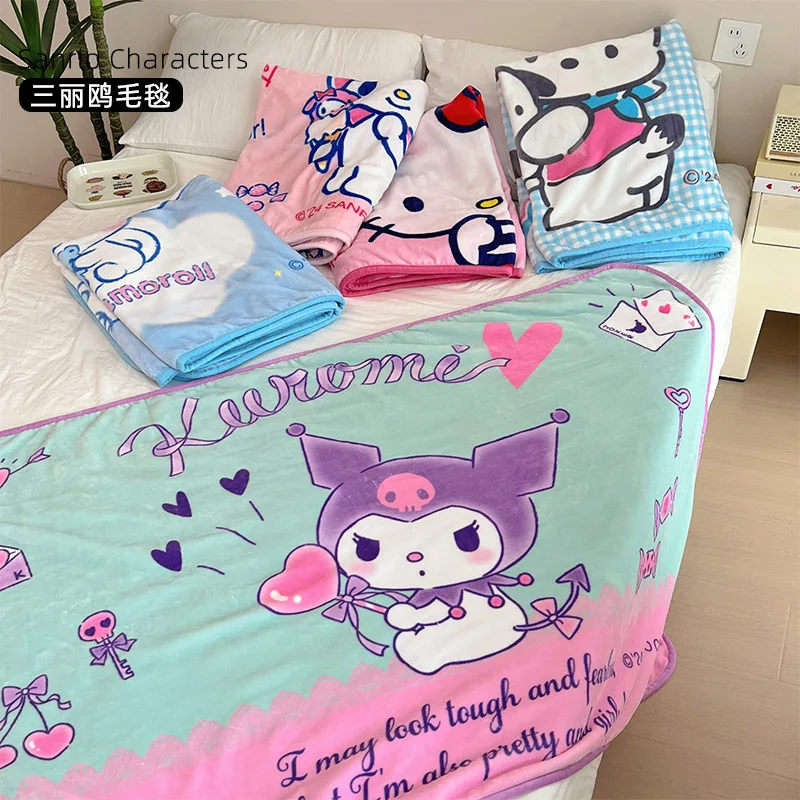 

2024 Sanrio Blanket Kawaii MINISO HelloKitty Kuromi New Home Plush Air Conditioning Blanket Cute Girl Napping Sleep Blanket