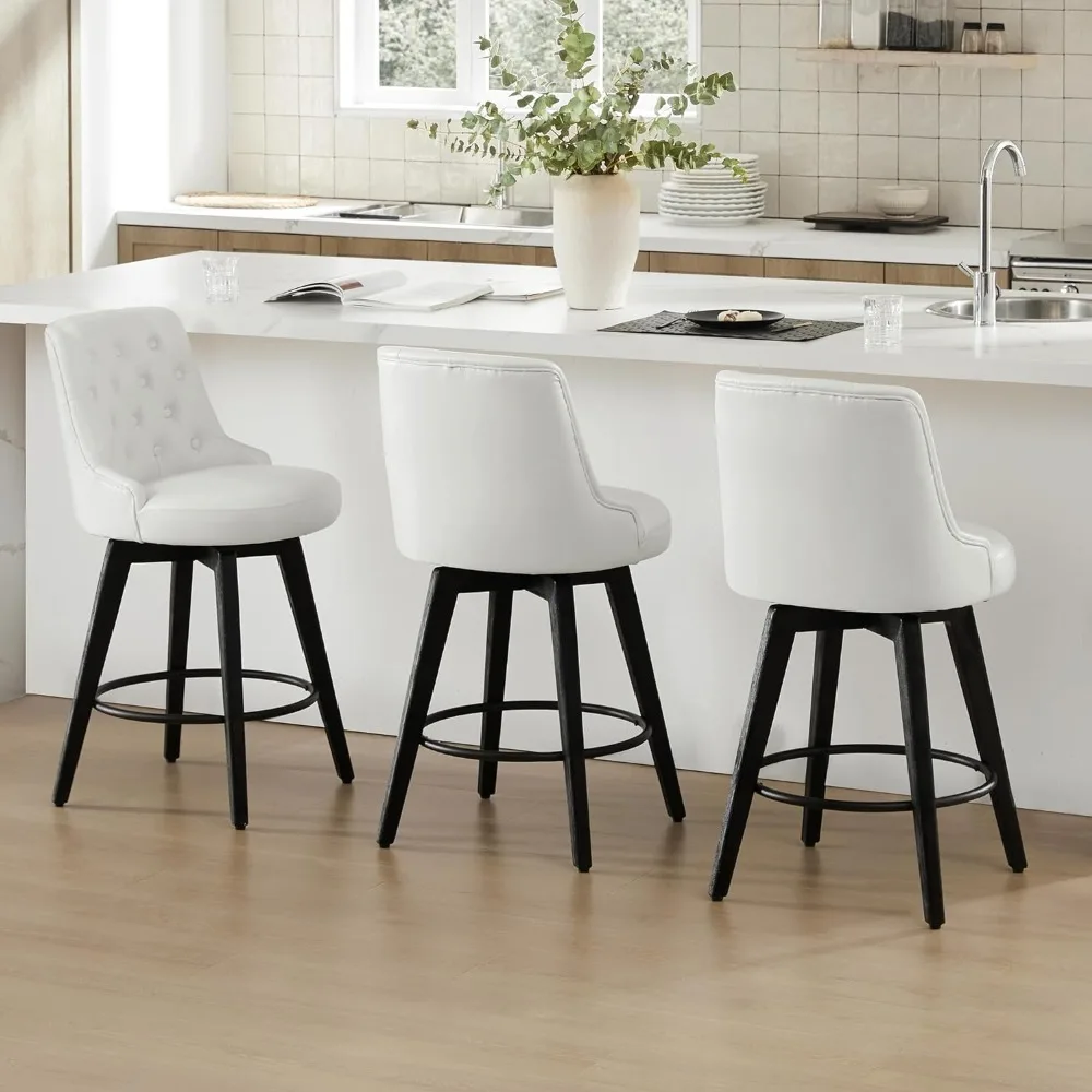 Bar Stools Set of 2, Leather Barstools Swivel Height Barstool, Upholstered Highchair with Back, Bars Chair