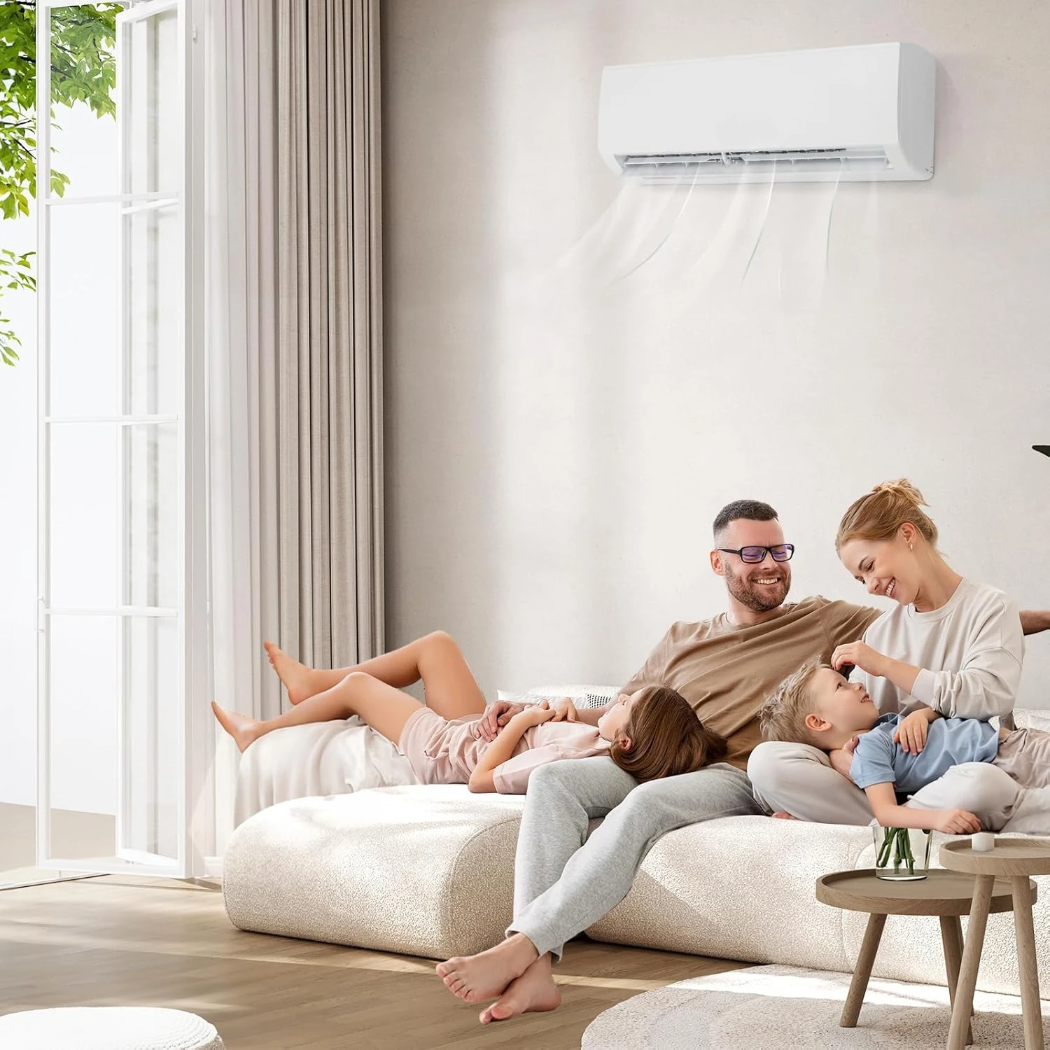 Efficient Ductless Mini Split Inverter Plus System with Heat Pump and Dehumidification, Auto Defrost, 24 Hour Timer