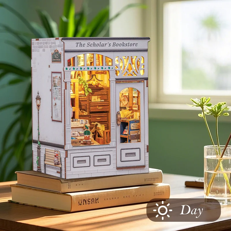 CUTEBEE Librería en Miniatura Iluminada, Casa de Muñecas, Kit de Manualidades de Madera para Aliviar el Estrés, Decoración para el Hogar y la Oficina, Regalo de Cumpleaños y Navidad