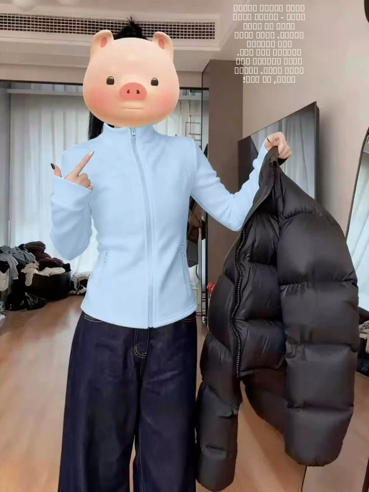 

Женская куртка на флисовой подкладке с молнией, приталенная, для йоги, с воротником-стойкой, двусторонняя, теплая, флисовая верхняя одежда