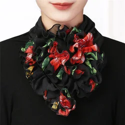 Summer Women Ice Silk Pleated Flower Elastic Solid Bib Headneck Tie Chiffon Neck Collar Hedging Floral Scarf Party Dressing P51