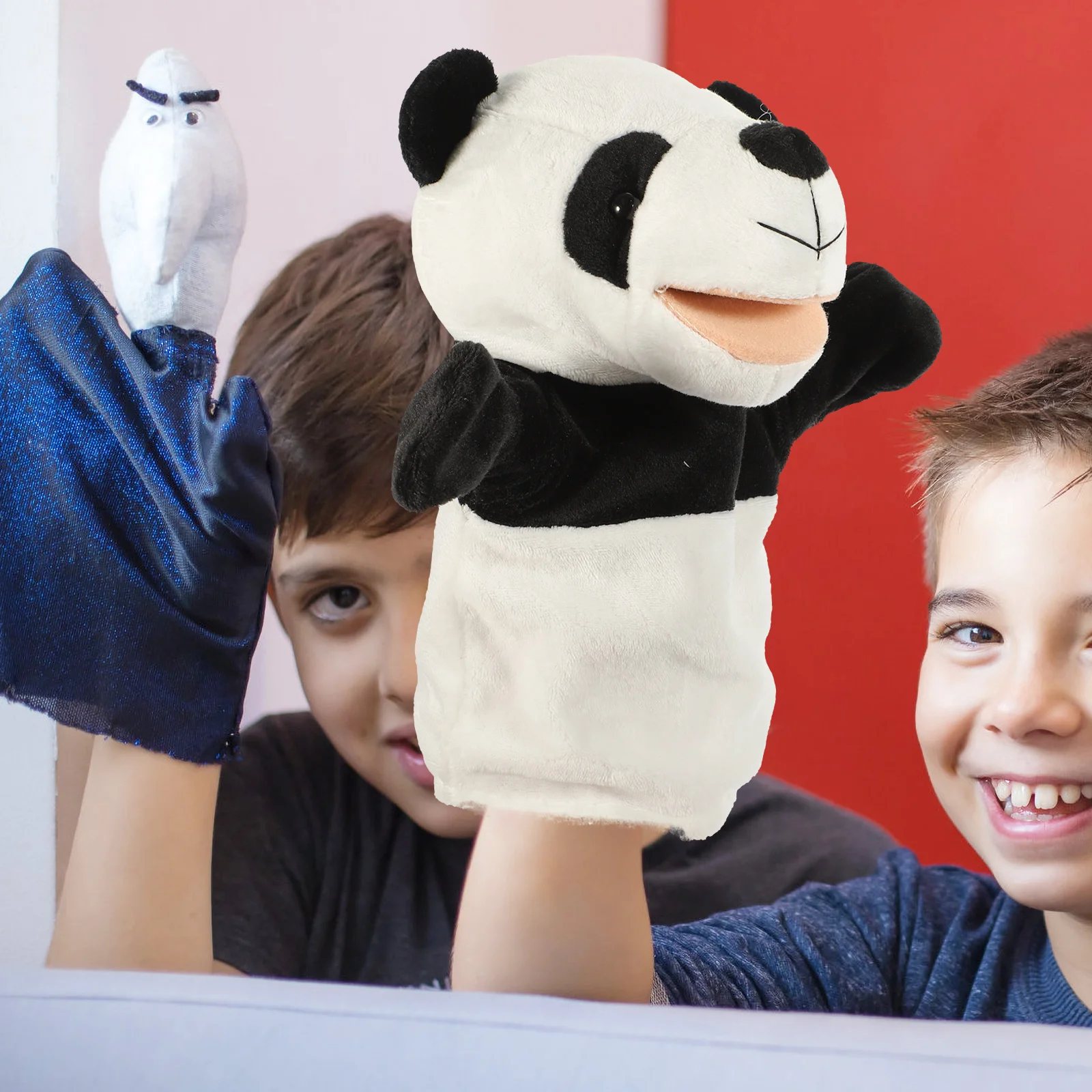 Marioneta de mano, juguete de educación temprana, marionetas de dibujos animados para niños, Panda, juguetes para niños, animales realistas, espectáculo de tortugas, teatro