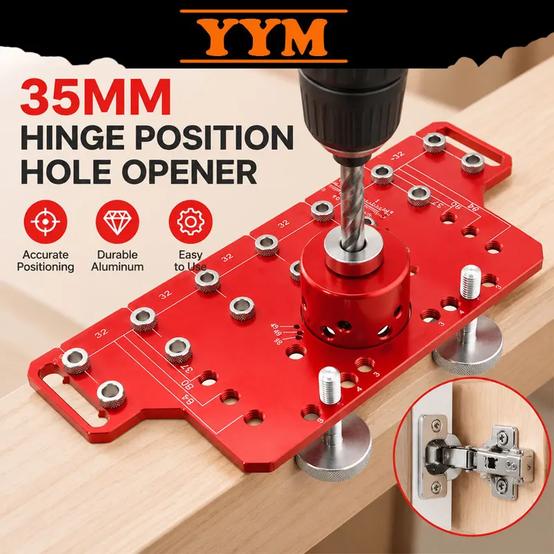 YYM 2‑in‑1 Cabinet Hardware Drilling Guide Jig Self‑Clamp Locator for Concealed Hinge Shelf Pin Door Handle Woodworking Fixture