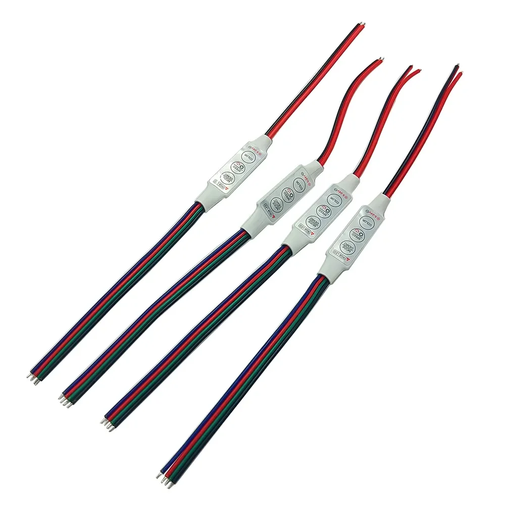 Mini 3 Keys RGB Controller, Dimmer Brilho, 4 Pin Wire para LED de tensão constante, Cor Strip Light, 2835, 5050, DC 12V, 24V, 6A