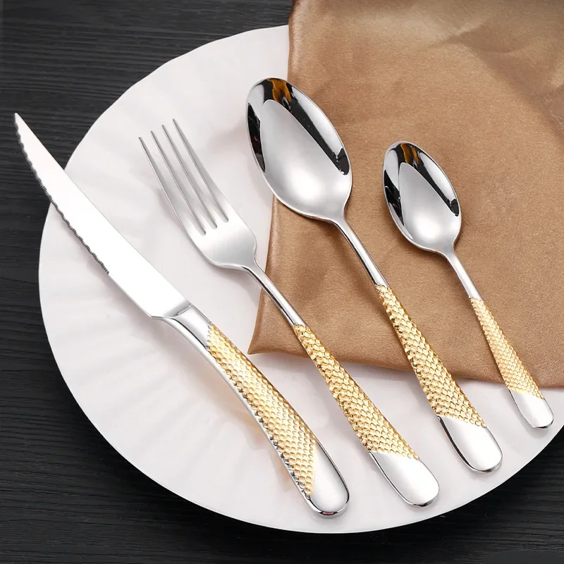 4pcs Cutlery Set 304 Stainless Steel Luxury Dinnerware Tableware Knife Spoon Fork Western Hotel Flatware Dishwasher Safe Gift
