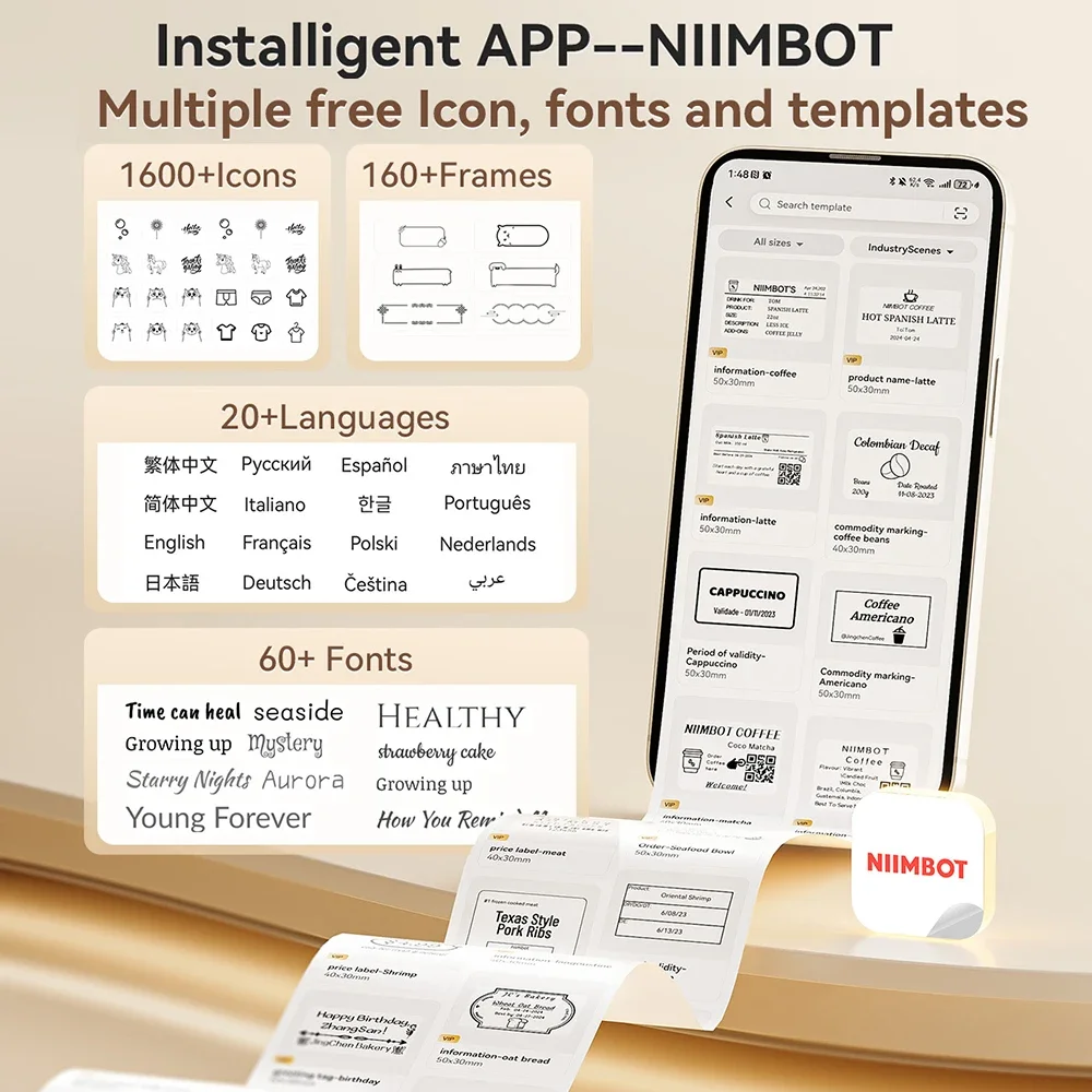 NiiMbot B21 Mini Thermal Printer Wireless Barcode Label Maker Bluetooth RFID Portable Adhesive 203 DPI 1500mAh Type-C USB