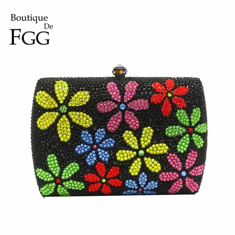 

Boutique De FGG Women Flower Clutch Purse Rhinestone Evening Bags Wedding Party Bridal Crystal Clutch Purse Minaudiere Handbags