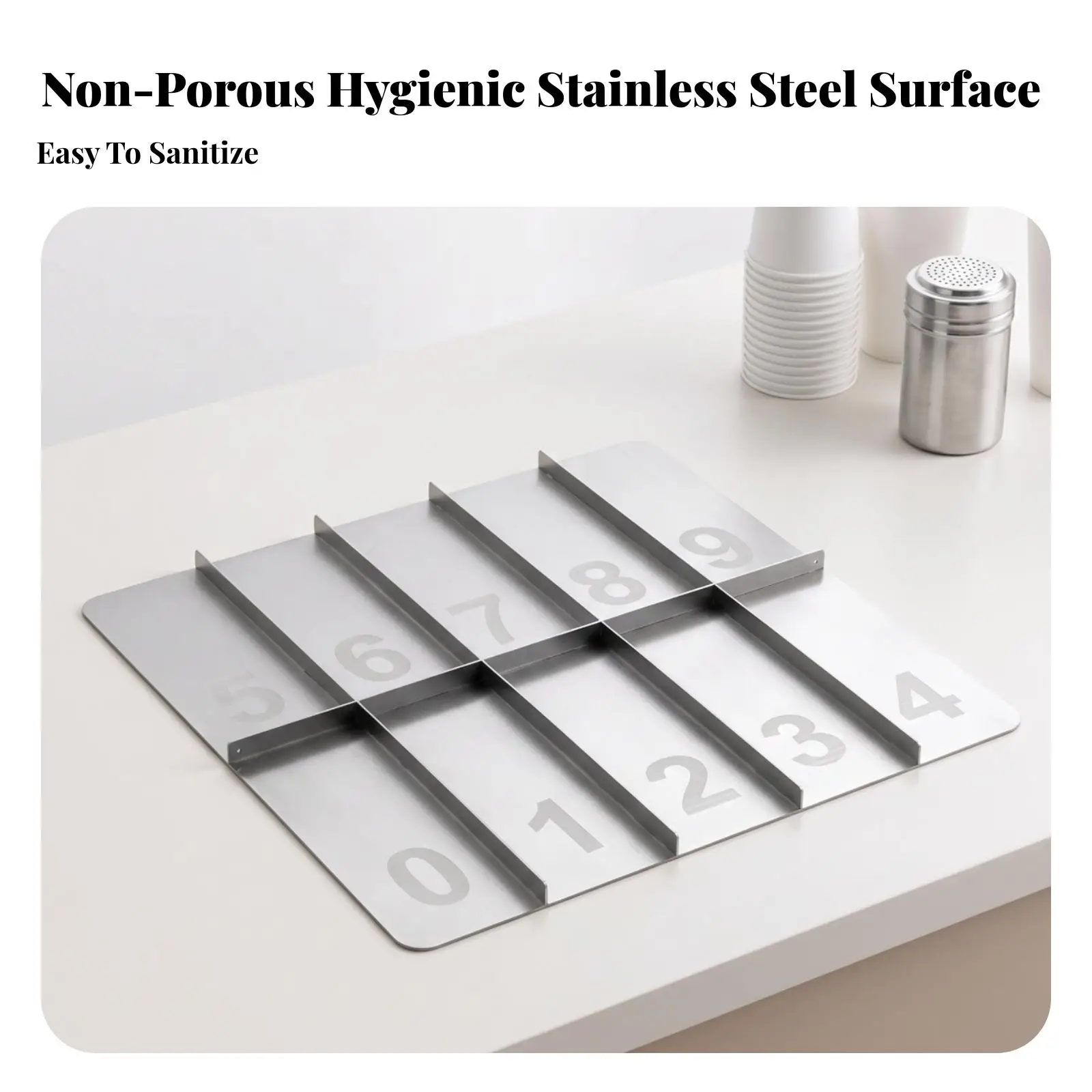 Matte Silver Steel Cup Tray Rack Divided Slots for Event Catering Drink Management