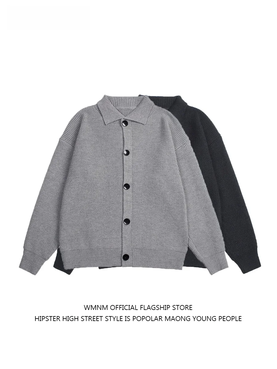 

Мужской вязаный кардиган свободного кроя Wmnm: зимний модный повседневный свитер с длинным рукавом, на пуговицах, с воротником, в японском стиле