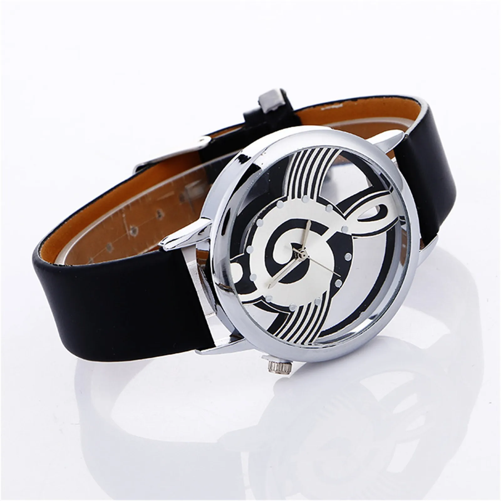 Hollow Out Dial Leather Strap Quartz Watch Clothing Accessories Music Score Casual And Business No Waterproof Ladies Watch