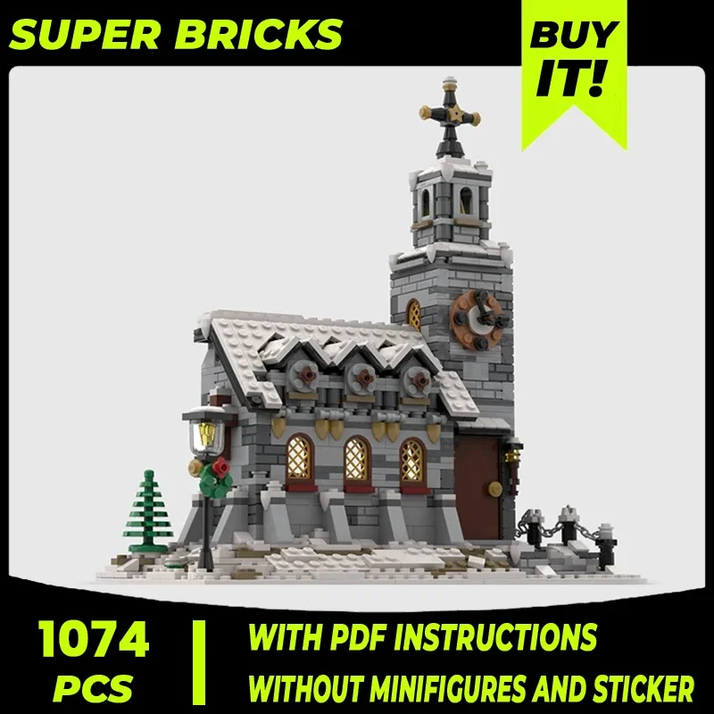 

Moc Building Blocks Street View Model Little Winter Church Technical Bricks DIY Assembly Famous Toys For Child Holiday Gifts