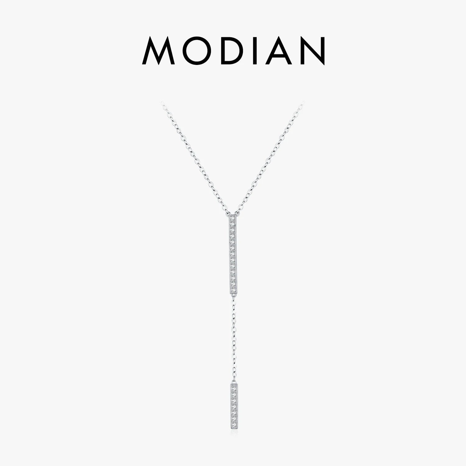 MODIAN Trendy Link Chain Lariat Necklace 925 Sterling Silver Long Stick Zircon Y-Shaped Stackable Necklaces For Women Jewelry