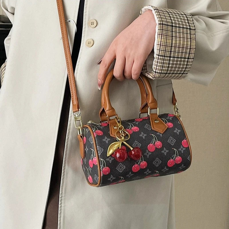 

Luxury Designers Cherry Pattern PU Leather Boston Handbag Shoulder Bag Crossbody Tote Bags Bolsos Mujer Bags for Woman