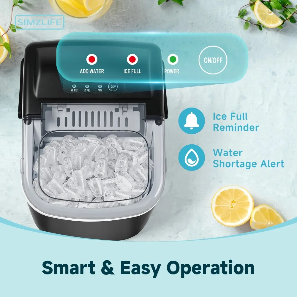 26 lbs/24H Countertop Ice Maker Machine, 9 Bullet-Shaped Ice in 6 Min, Auto-Cleaning