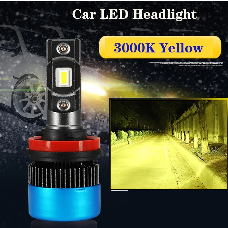 High Power 8-32V LED Headlight 3000K Yellow Color Car Headlight Bulb Lamp H7 H11 H8H9 9005HB3 9006HB4 9012