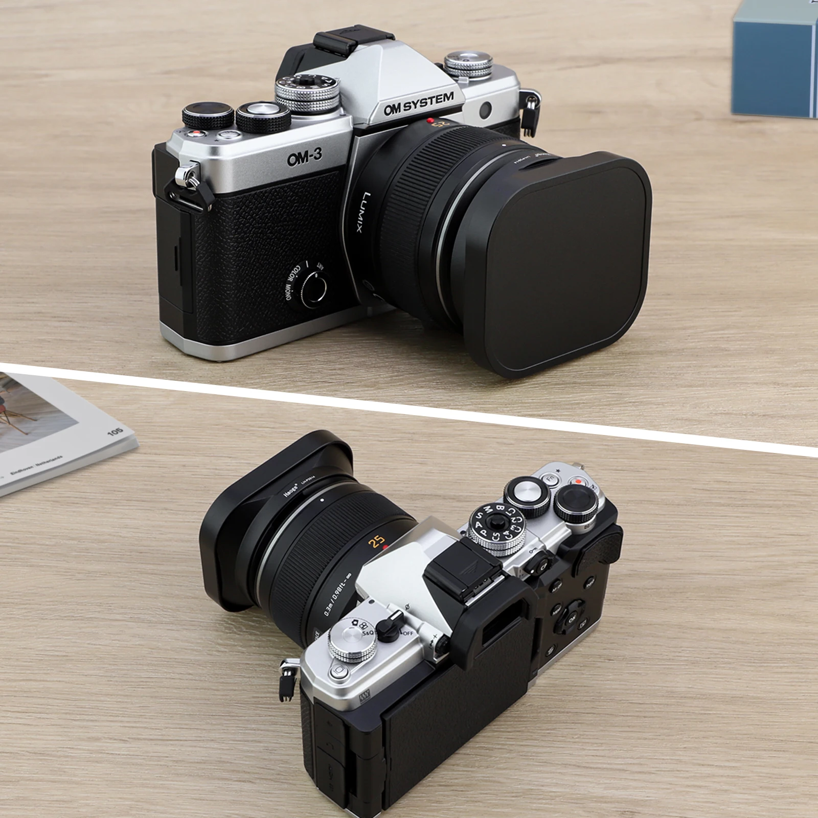 Haoge quadratische Gegenlichtblende aus Metall mit Metall-Objektivdeckel für Panasonic LEICA DG SUMMILUX 25 mm f/1,4 ASPH-Objektiv dg25 25 mm F1,4 H-X025