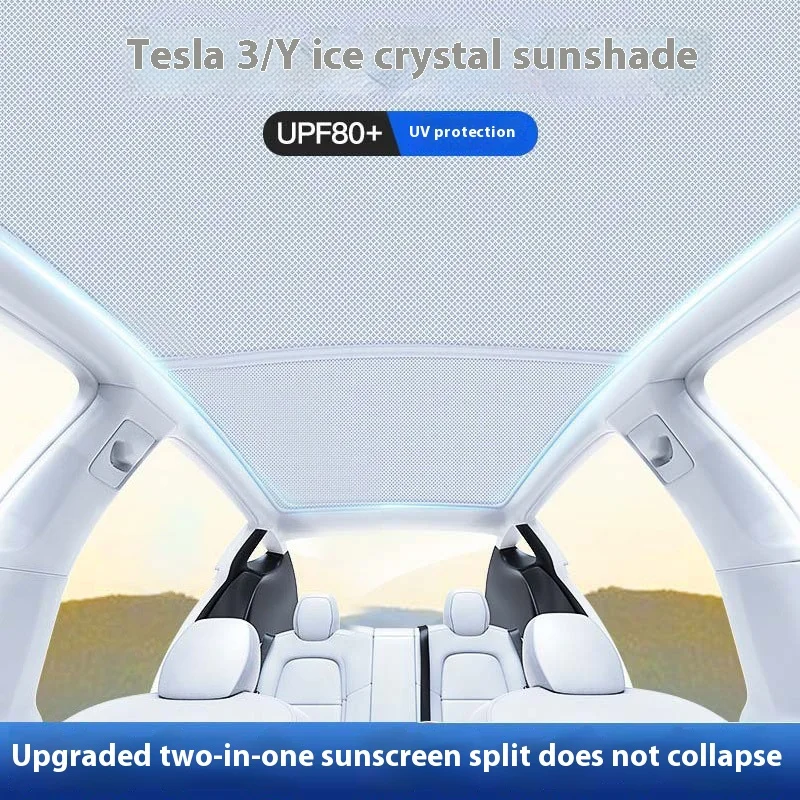 For Tesla Model 3 Y 2017-2024 New Model 3 Highland Upgrade Ice Cloth Buckle Sunshades Glass Roof Front Rear Sunroof Skylight