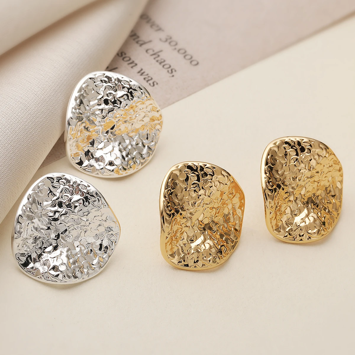 NEWBUY 2 Styles 316L Stainless Steel Hammered Textured Statement Stud Earrings Waterproof Party Vacation Women Jewelry