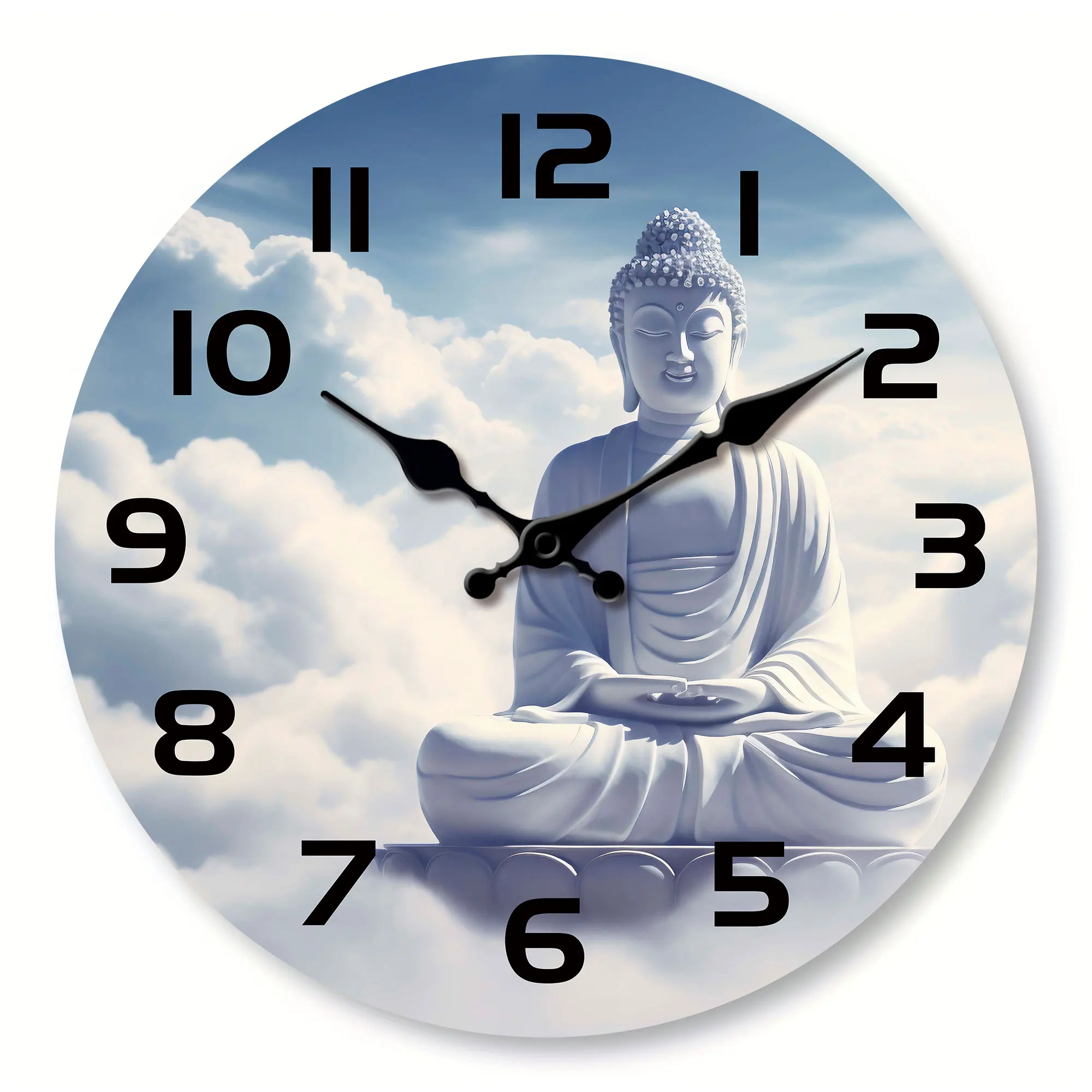 1 Stück weiße „Buddha“-Wanduhr aus Holz, religiöses Themen-Design, Buddha-Wanduhr – geräuschlos, nicht tickend, Wohnzimmer, Schlafzimmer, Küche
