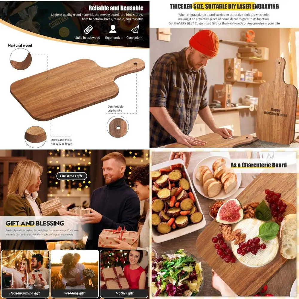 

Bulk Wood Cutting Boards with Handle, 12 Pieces, Acacia Serving Trays for Laser Engraving, 15x7 Inches, Ideal for Wedding, House