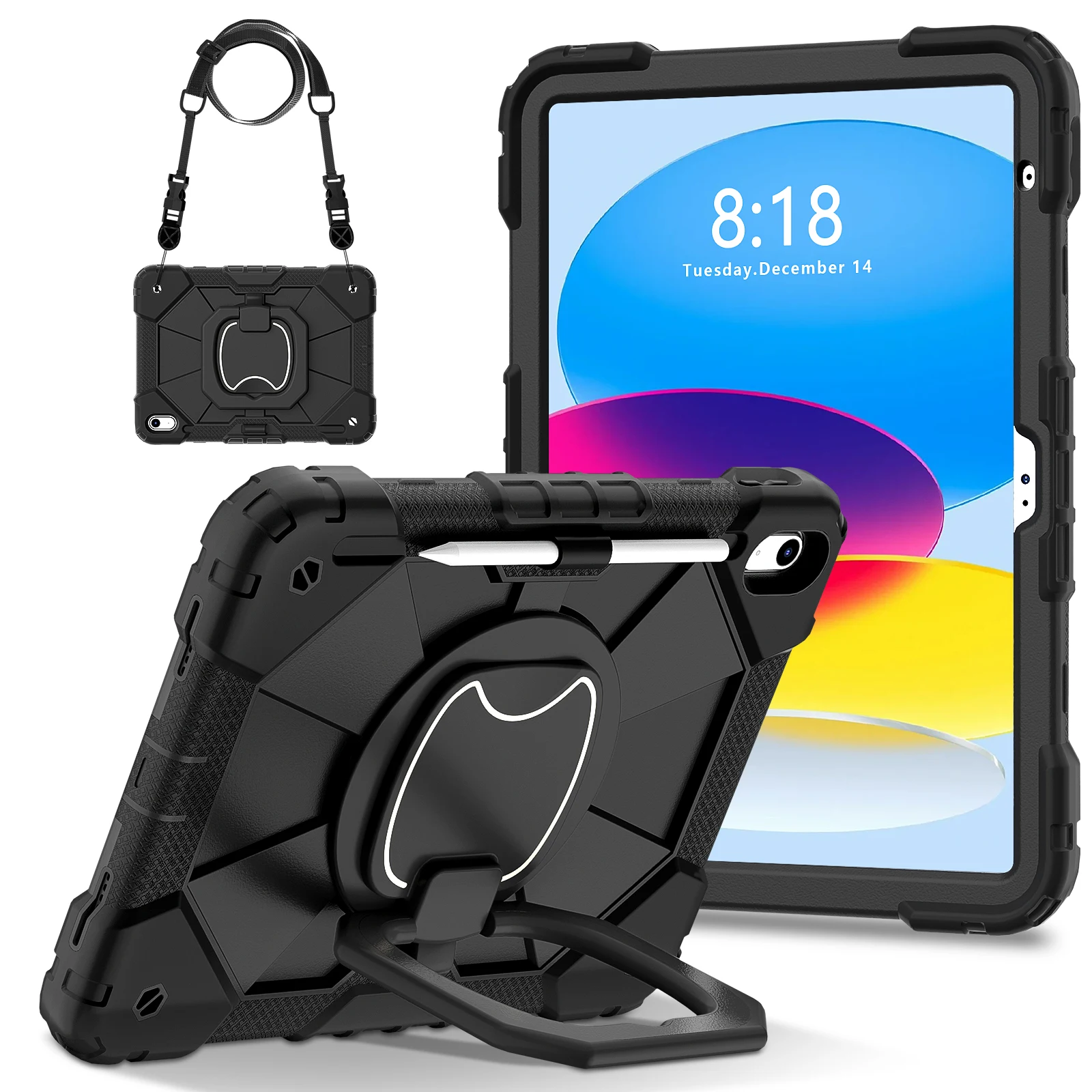 Etui na tablet dla dzieci do iPada 10 10.9 10. generacji 10.2 Pro 11 9. generacji 8. generacji A16 Air 5 4 generacji, odporne na wstrząsy, z obrotową podstawką i paskiem na ramię. — zdjęcie 6