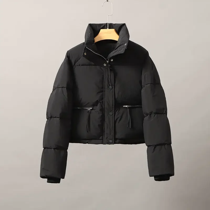 

Korean Style Cotton Padded Coat Women's Cropped Stand Collar Fit Puffer Jacket Petite Thickened Warm Autumn Winter Jacket Trendy