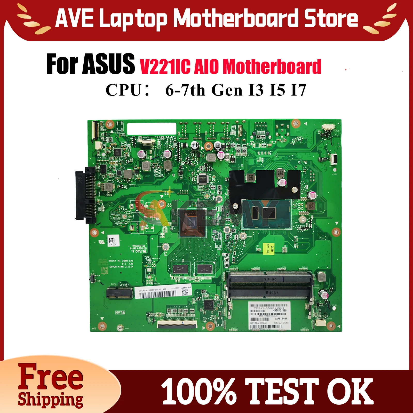 

Материнская плата V221IC для ASUS Vivo AiO V221ID V221IC V221I, материнская плата с процессором I3 I5 I7, 100% тестирование, ОК, быстрая доставка, высокое качество