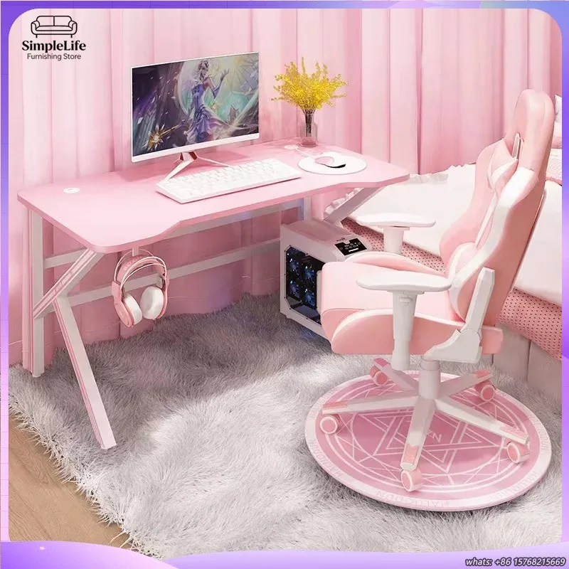 

Розовый игровой стол для девочек, стол для учебы и ноутбука, компьютерный стол, белый стол для домашнего офиса, игровой стол для спальни, эргономичный регулируемый стол