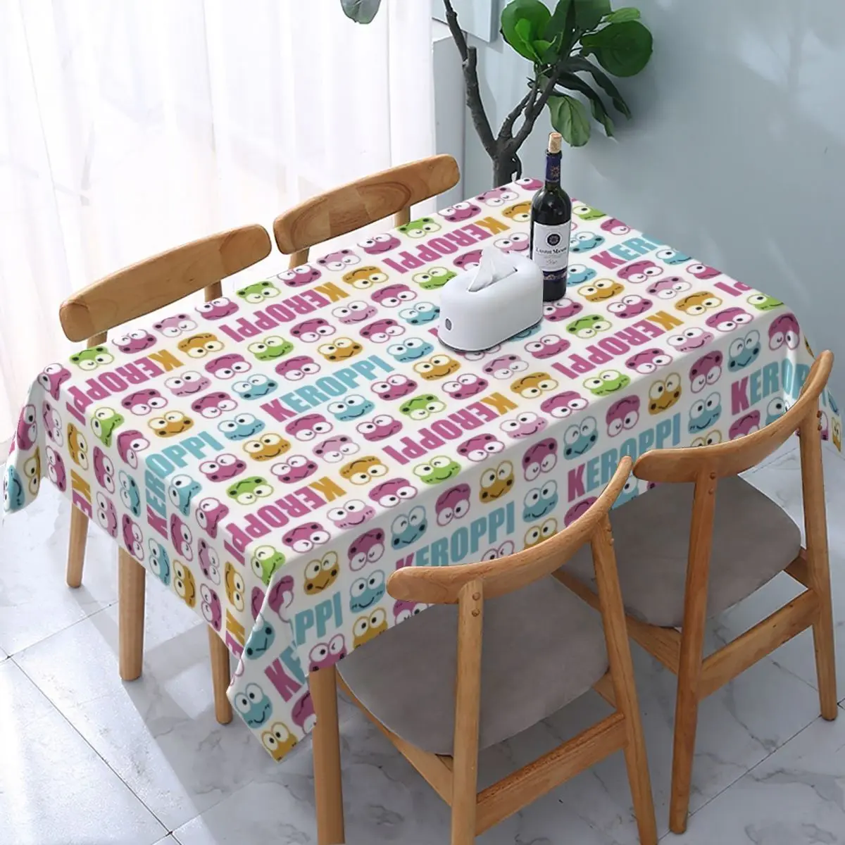 Rectangular Waterproof Disney Cartoon Kero Kero Keroppi Sanrio Anime Table Cover Table Cloth Backed Edge Tablecloth for Picnic