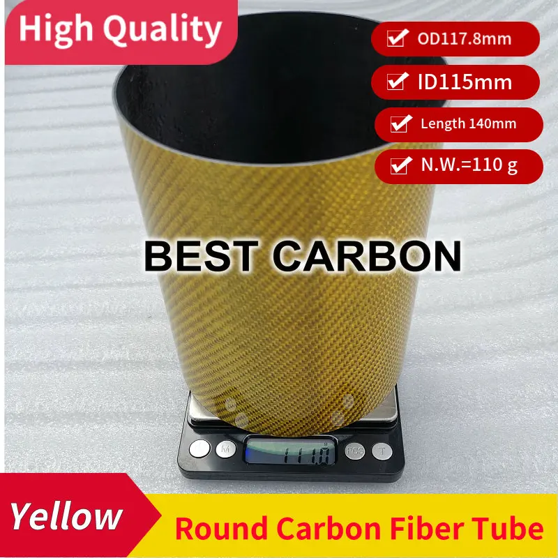 Free Shipping Yellow carbon fiber tube OD117.8 x ID115 x Length 140mm High quality glossy surface, light weight ,rigid tube