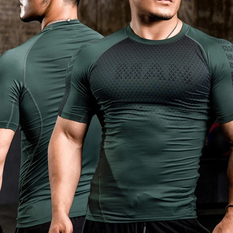 Esporte dos homens topo para fitness camiseta musculação camisa de compressão ginásio correndo apertado rashguard jogging moletom seco ajuste roupas