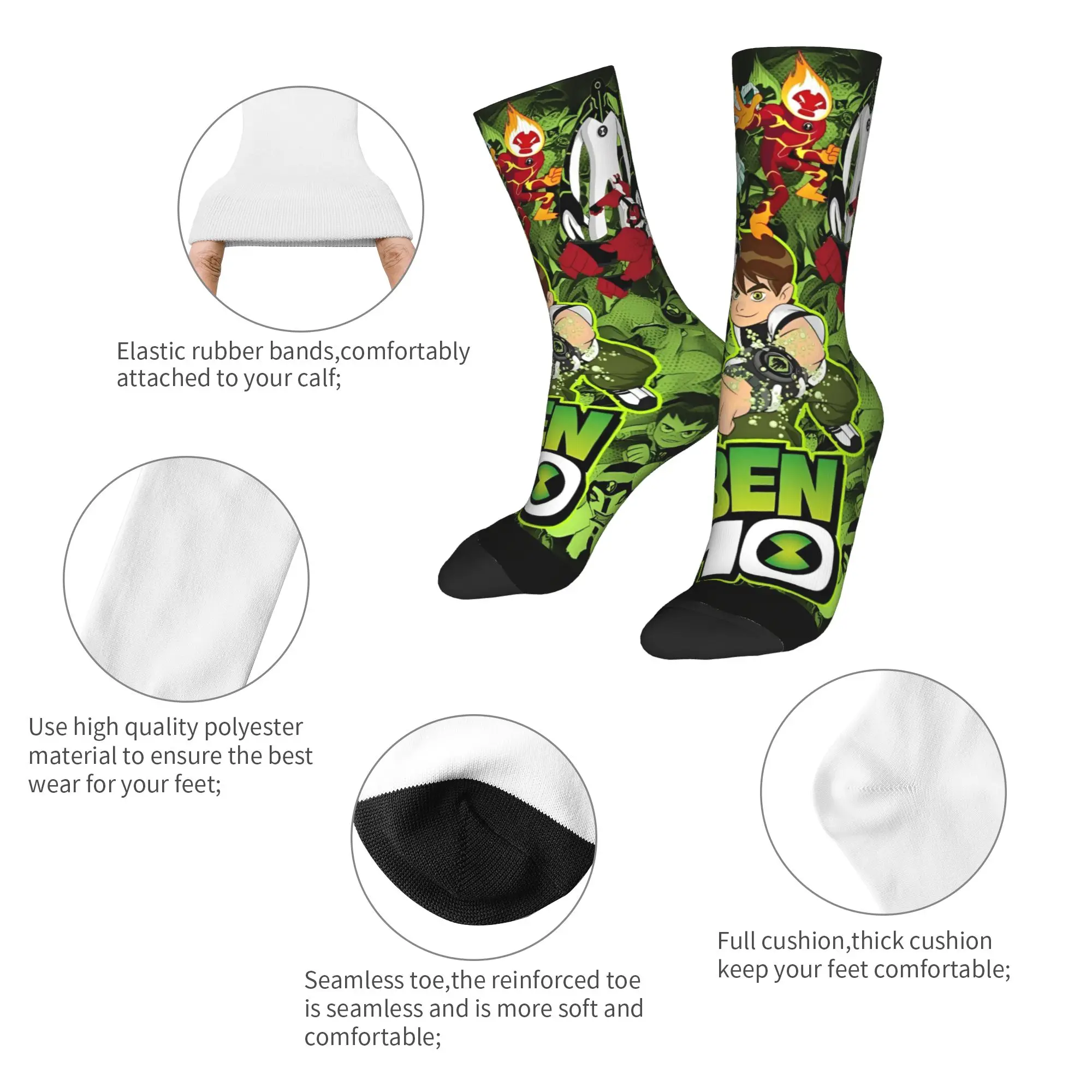 Ben 10 Omnitrix Unleashed Stockings  Leisure Socks Unisex Men Quality Socks Winter Skateboard Design Anti Skid