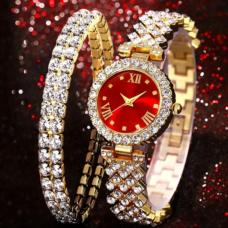 2pc elegant pointer style women's watch+accessory set, perfect match between watch and same color accessories