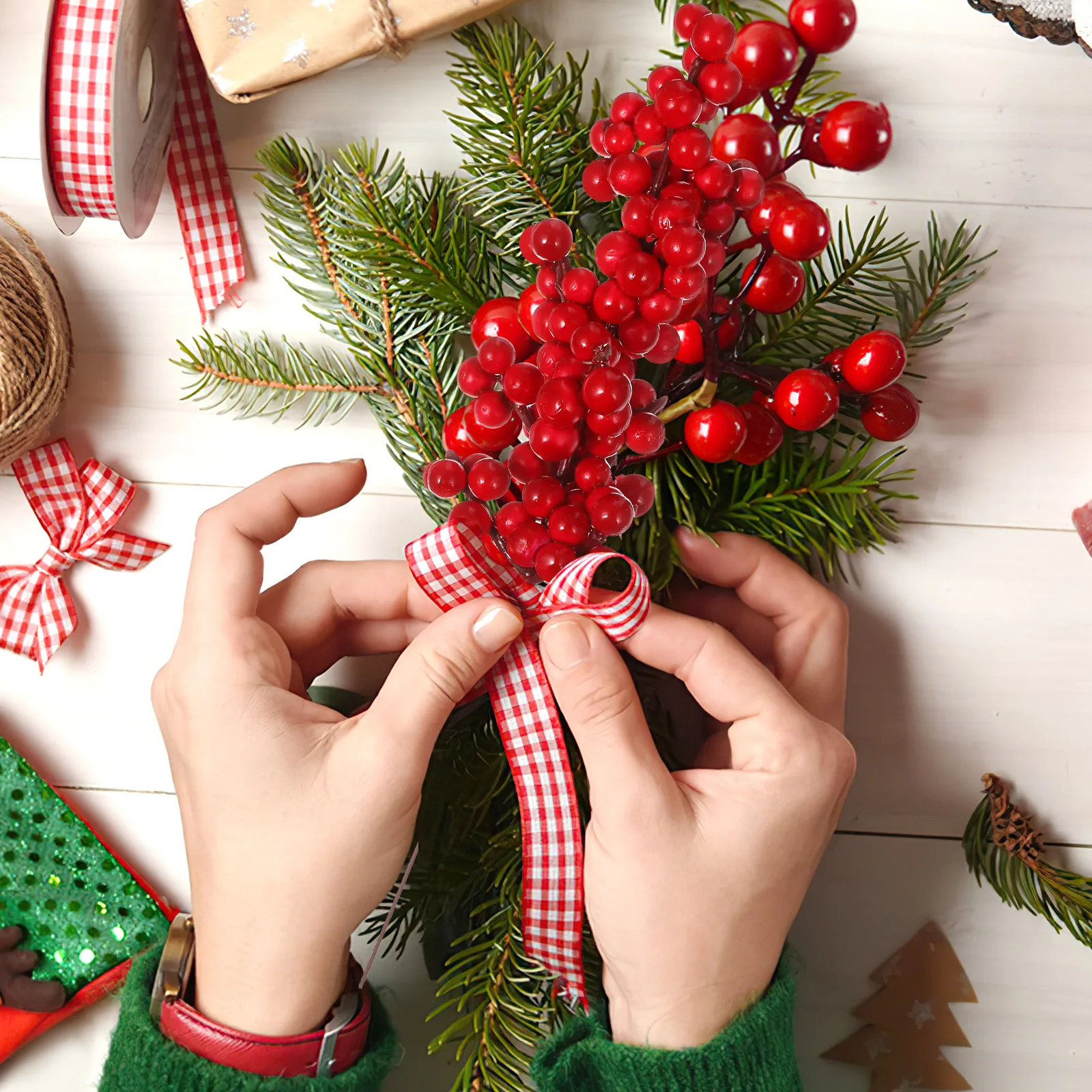 

8pcs Fruit Decor Artificial Christmas Plant Xmas Xmas Fake Flower Fake Flower Party Decorations Garland Leaf Branch